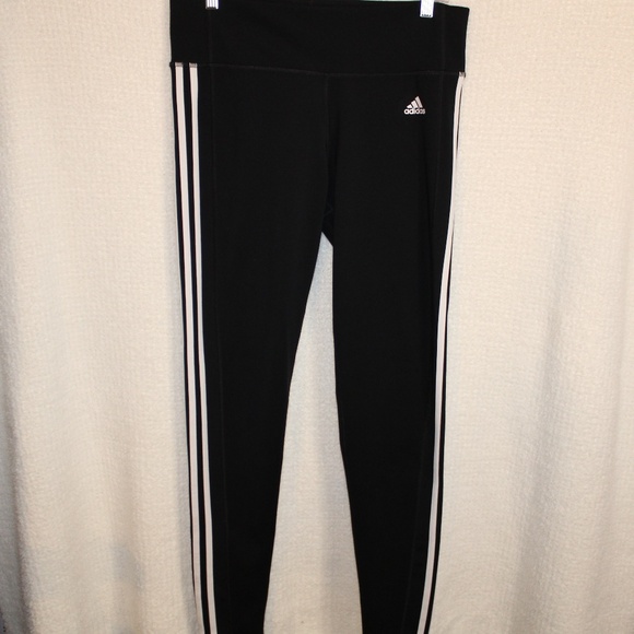 PreLoved Womens Adidas Climalite Black/White striped leggings in Sz (L) - Picture 1 of 11